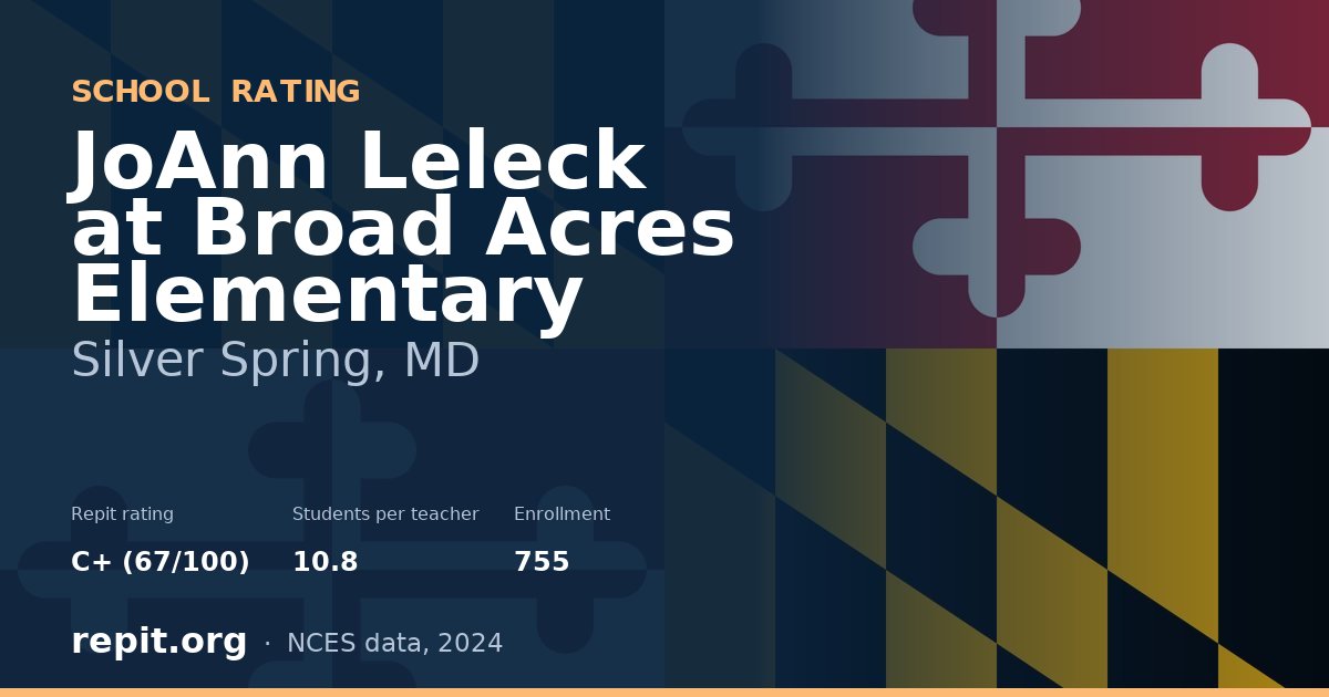 JoAnn Leleck at Broad Acres Elementary, Silver Spring, MD — Repit school rating C+ (67/100)