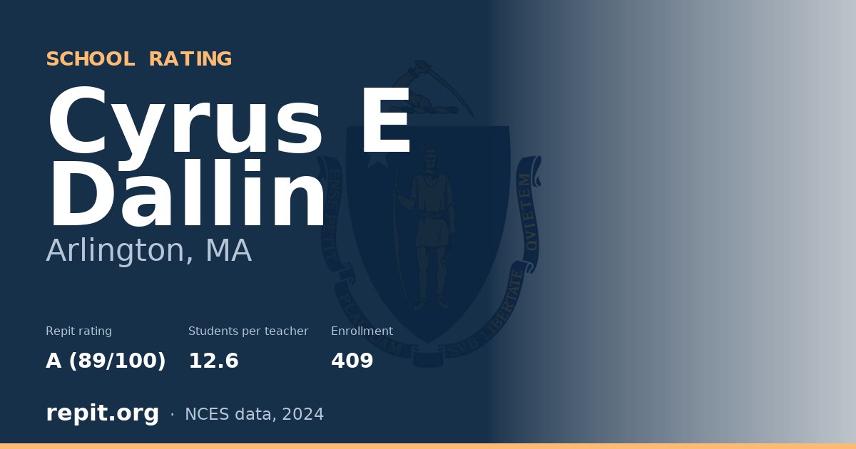 Cyrus E Dallin, Arlington, MA — Repit school rating A (89/100)