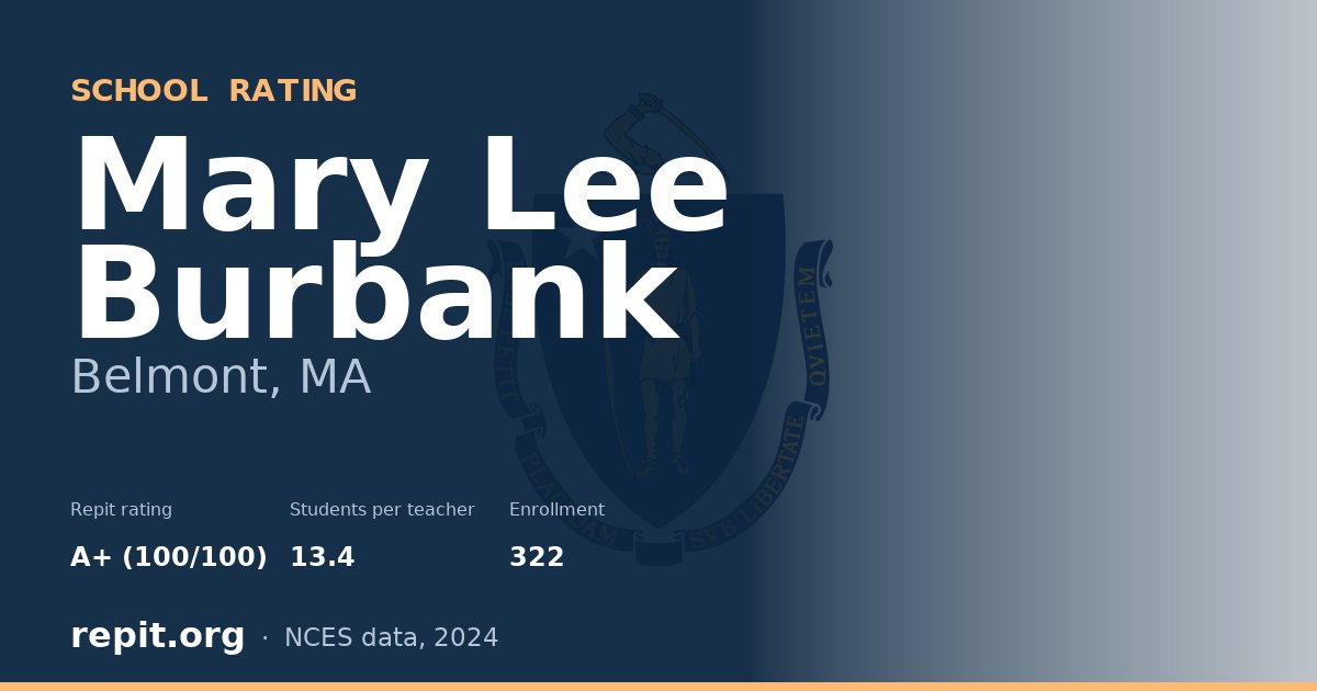 Mary Lee Burbank, Belmont, MA — Repit school rating A+ (100/100)