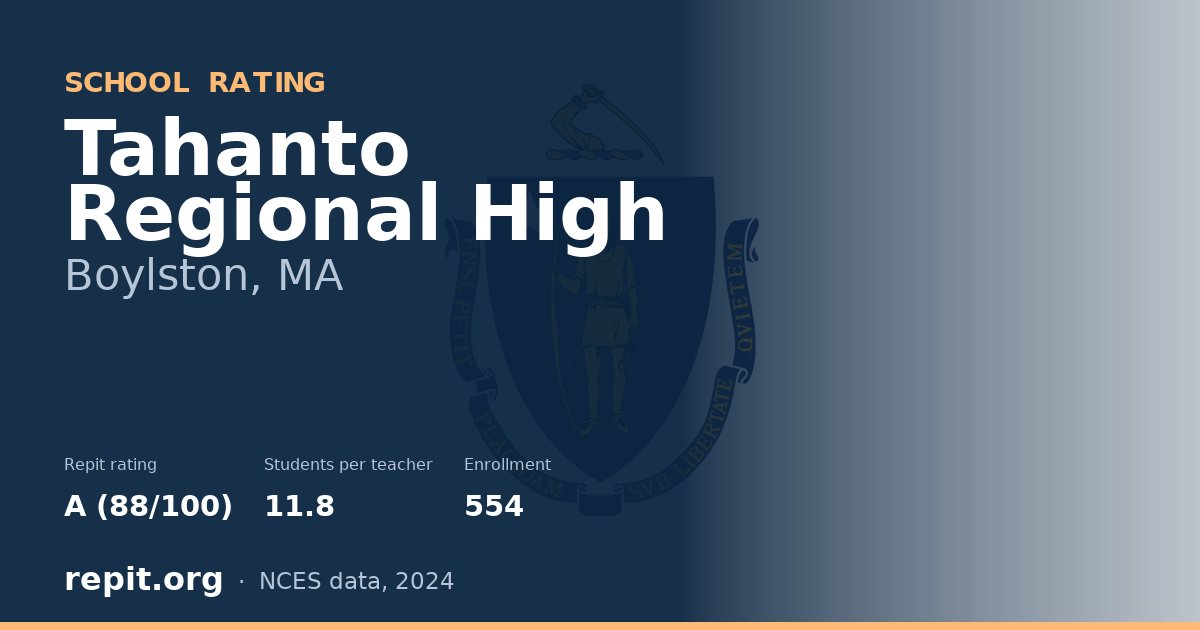 Tahanto Regional High, Boylston, MA — Repit school rating A (88/100)