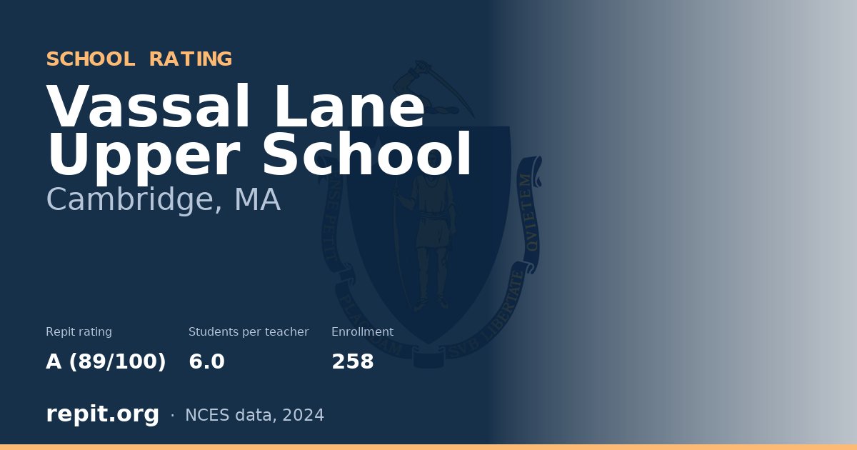Vassal Lane Upper School, Cambridge, MA — Repit school rating A (89/100)