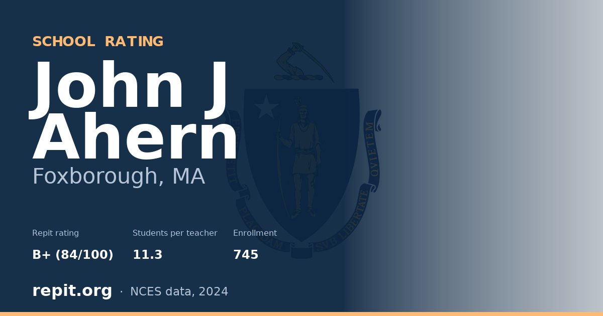 John J Ahern, Foxborough, MA — Repit school rating B+ (84/100)