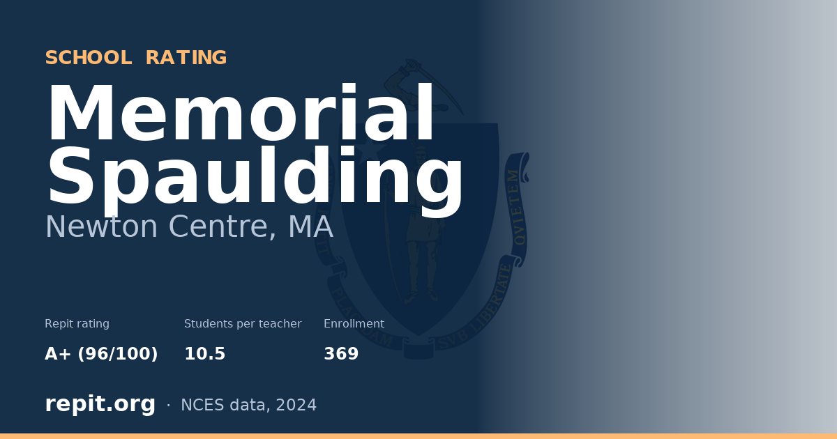 Memorial Spaulding, Newton Centre, MA — Repit school rating A+ (96/100)