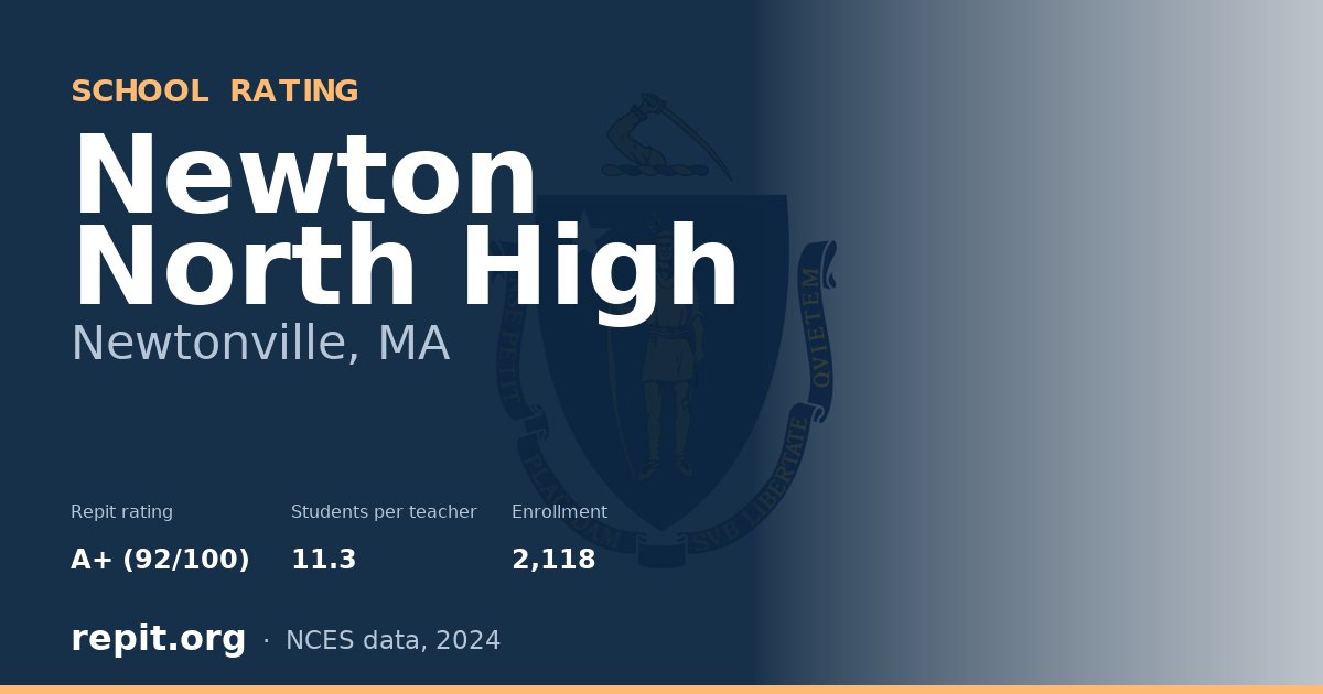 Newton North High, Newtonville, MA — Repit school rating A+ (92/100)