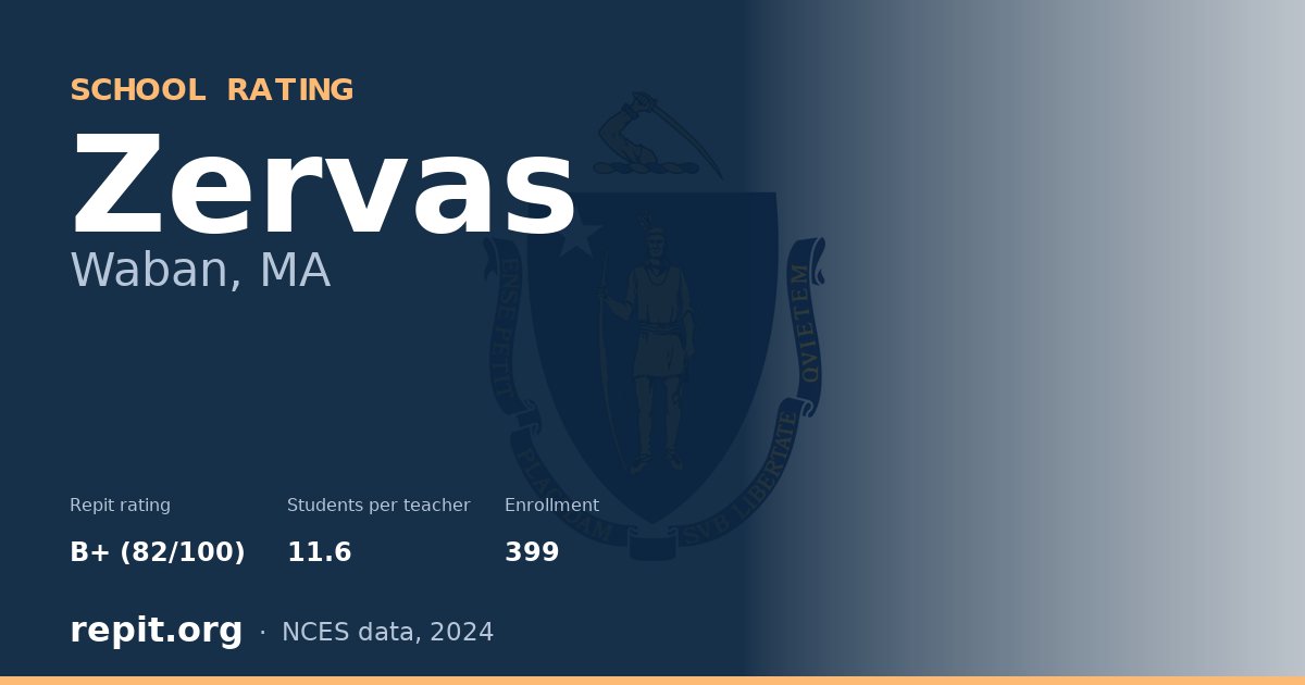 Zervas, Waban, MA — Repit school rating B+ (82/100)