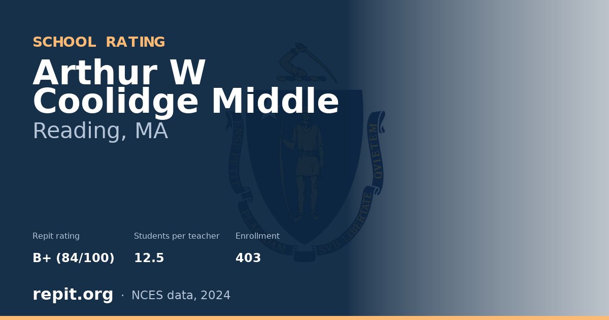 Arthur W Coolidge Middle, Reading, MA — Repit school rating B+ (84/100)