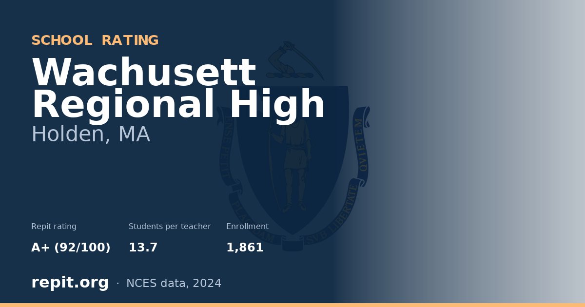 Wachusett Regional High, Holden, MA — Repit school rating A+ (92/100)