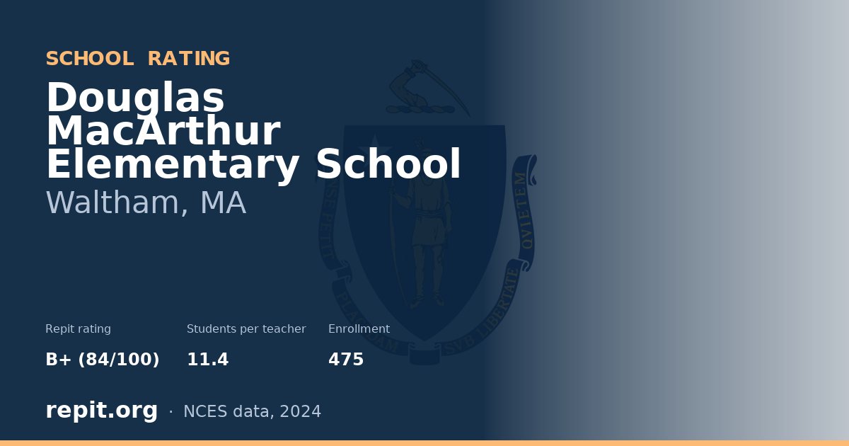 Douglas MacArthur Elementary School, Waltham, MA — Repit school rating B+ (84/100)