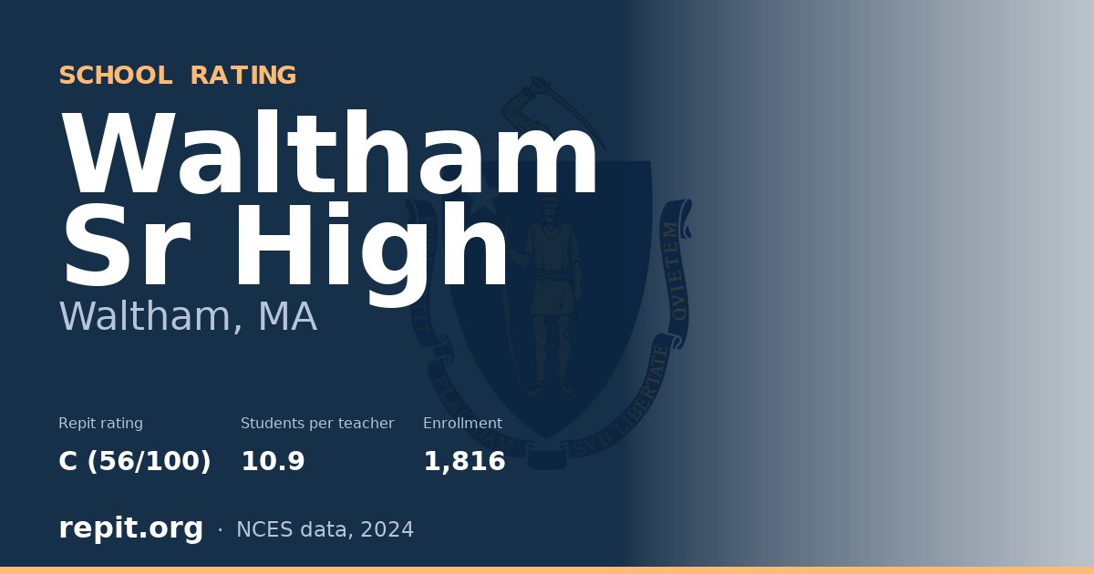 Waltham Sr High, Waltham, MA — Repit school rating C (56/100)