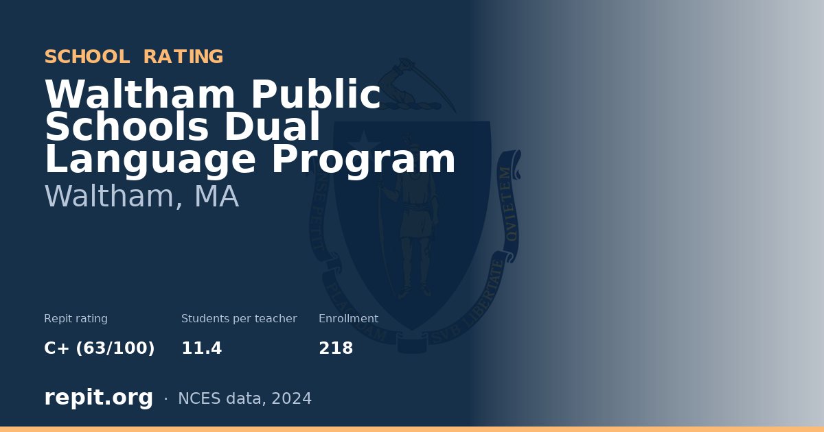 Waltham Public Schools Dual Language Program, Waltham, MA — Repit school rating C+ (63/100)