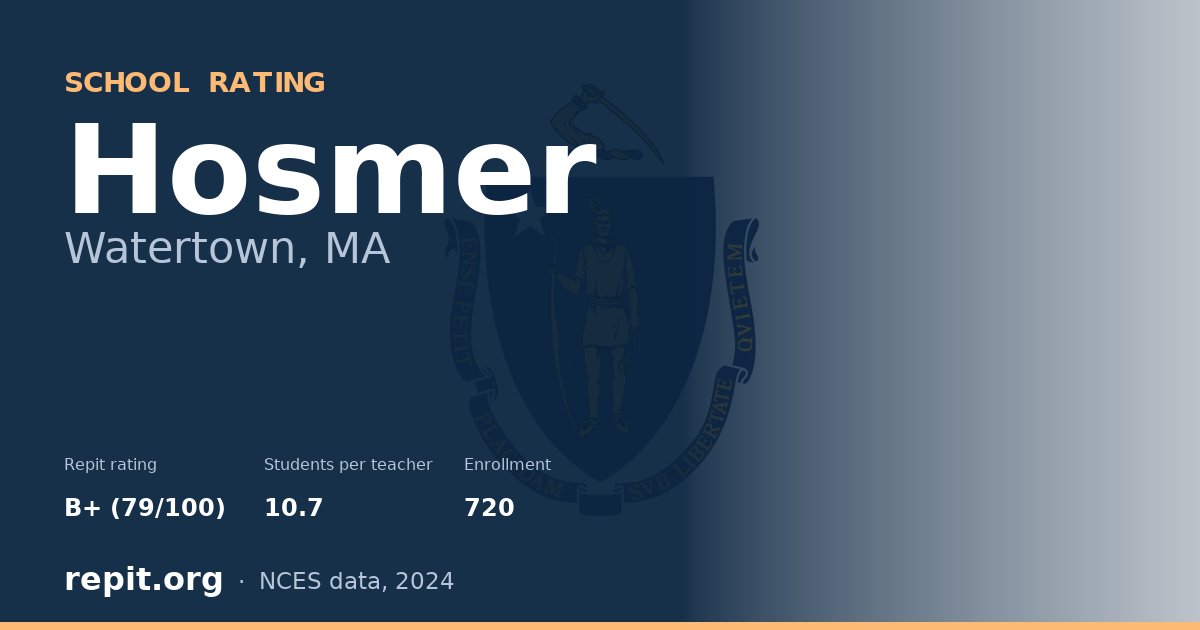 Hosmer, Watertown, MA — Repit school rating B+ (79/100)