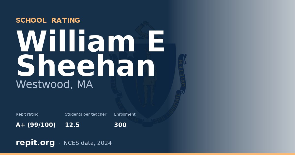 William E Sheehan, Westwood, MA — Repit school rating A+ (99/100)