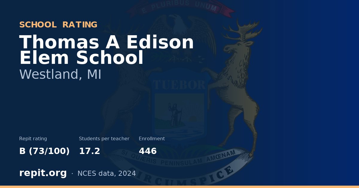Thomas A Edison Elem School, Westland, MI — Repit school rating B (73/100)