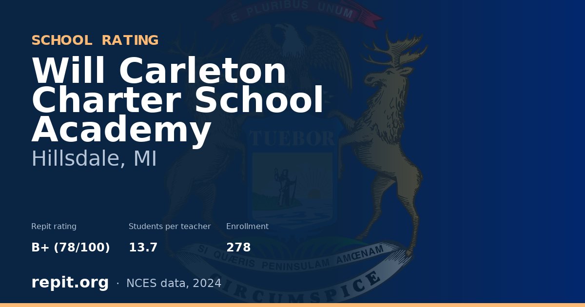 Will Carleton Charter School Academy, Hillsdale, MI — Repit school rating B+ (78/100)