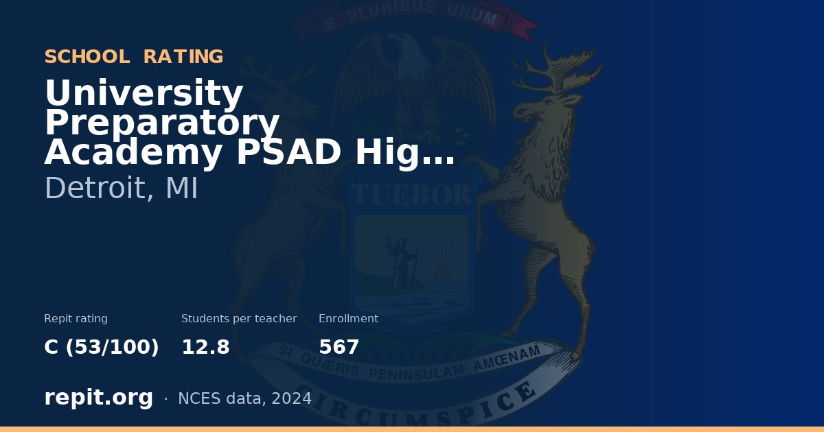 University Preparatory Academy PSAD  High School, Detroit, MI — Repit school rating C (53/100)