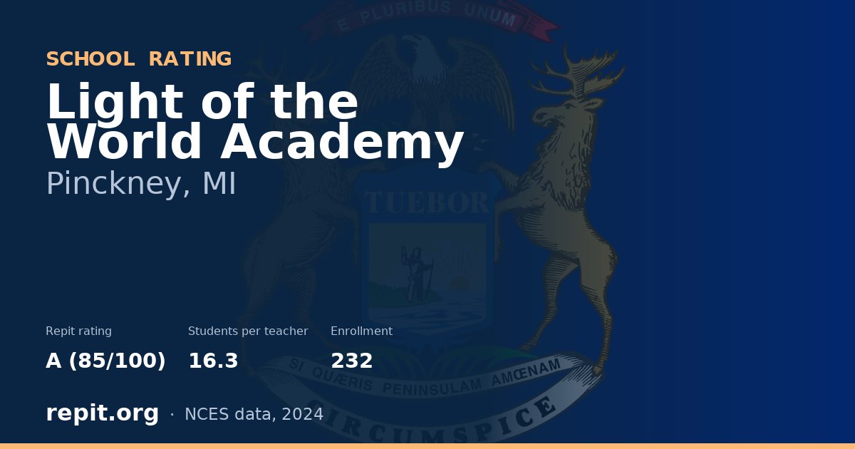 Light of the World Academy, Pinckney, MI — Repit school rating A (85/100)