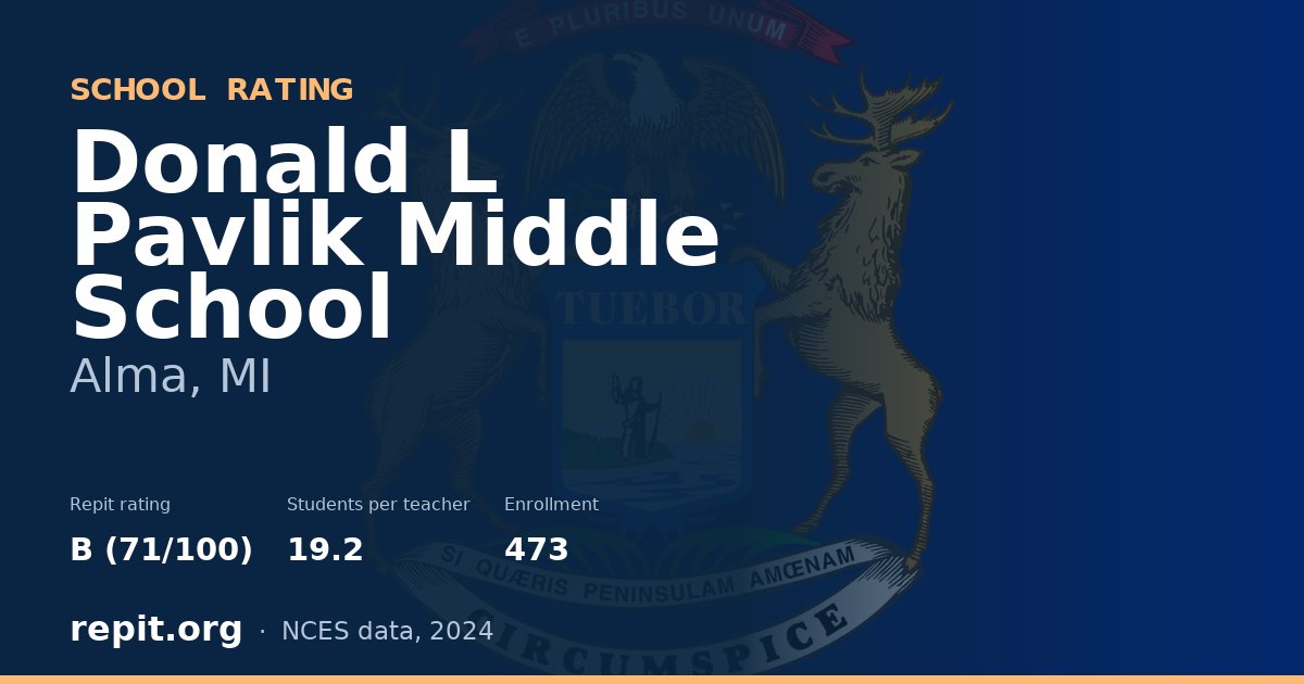 Donald L Pavlik Middle School, Alma, MI — Repit school rating B (71/100)