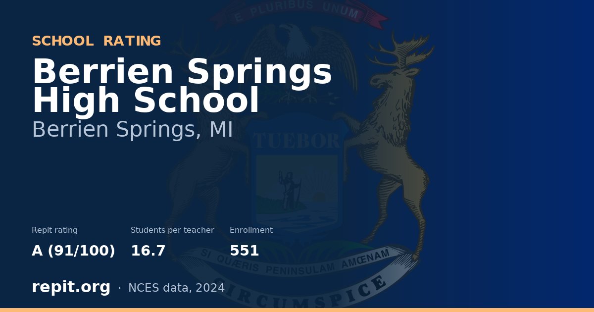 Berrien Springs High School, Berrien Springs, MI — Repit school rating A (91/100)