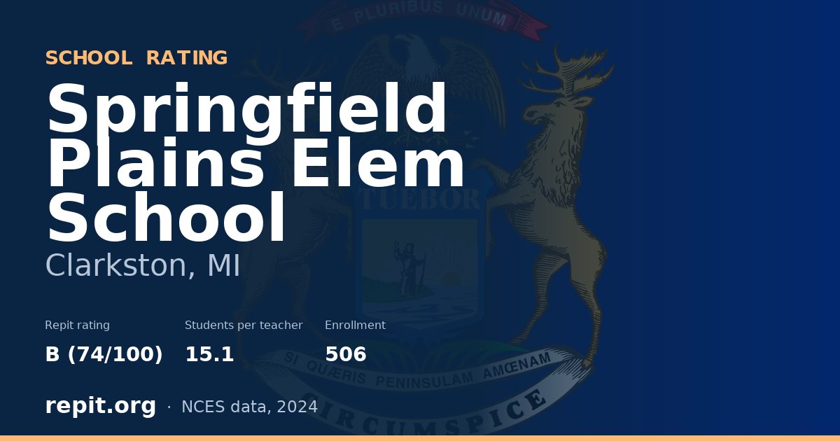 Springfield Plains Elem School, Clarkston, MI — Repit school rating B (74/100)