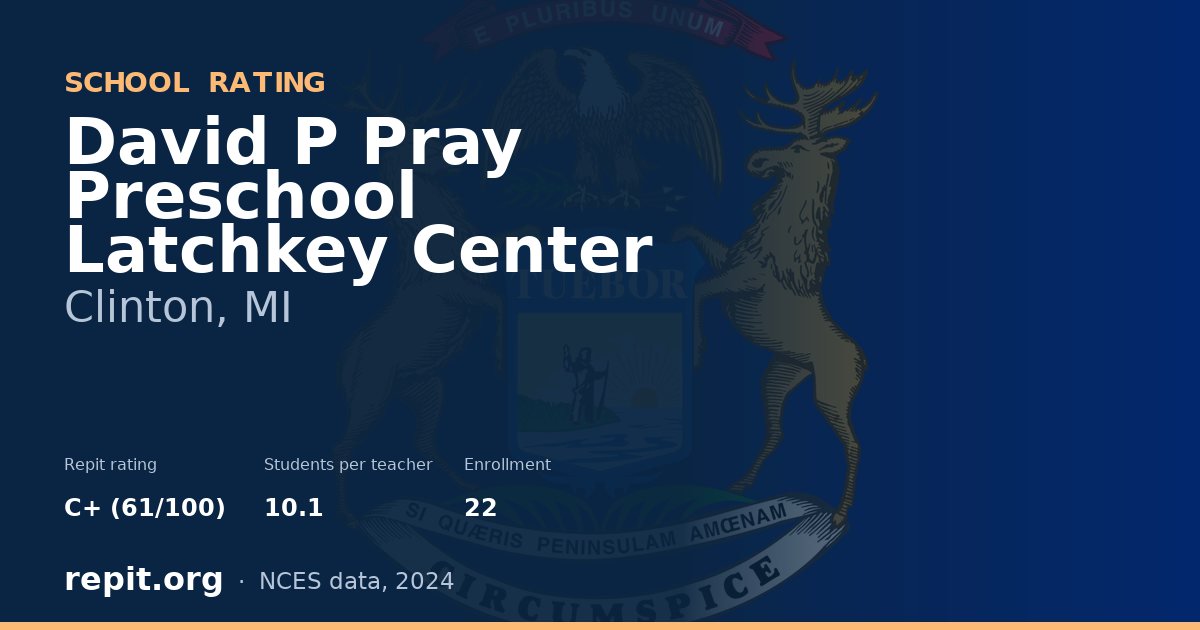 David P Pray Preschool Latchkey Center, Clinton, MI — Repit school rating C+ (61/100)