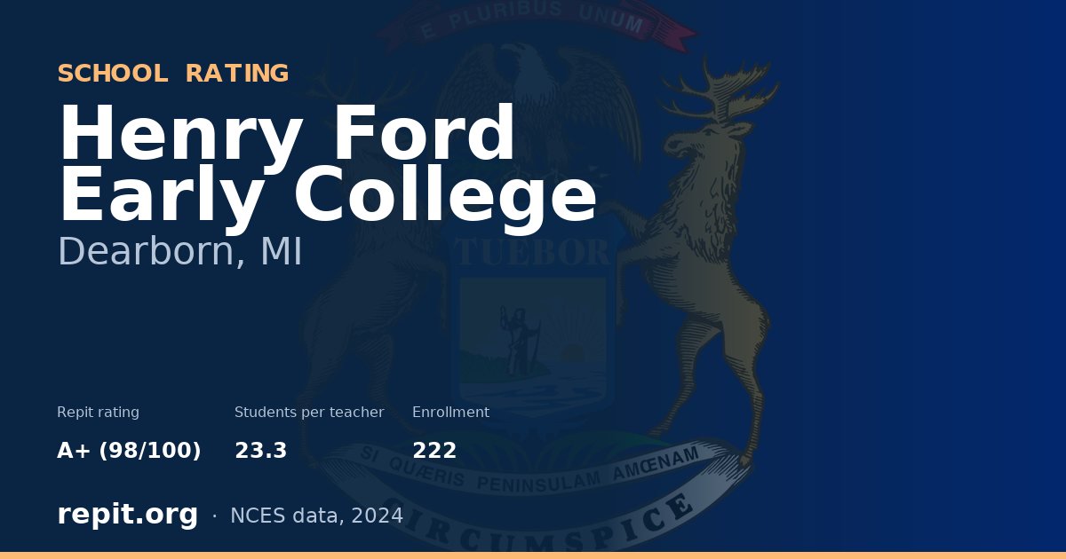 Henry Ford Early College, Dearborn, MI — Repit school rating A+ (98/100)