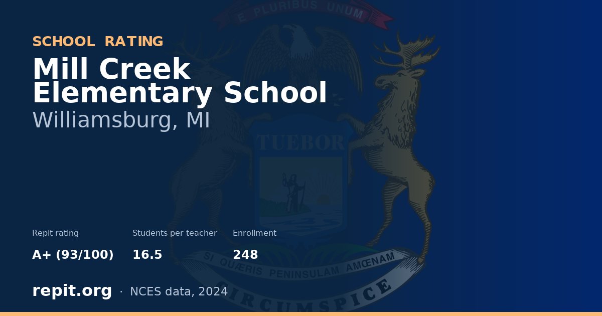Mill Creek Elementary School, Williamsburg, MI — Repit school rating A+ (93/100)