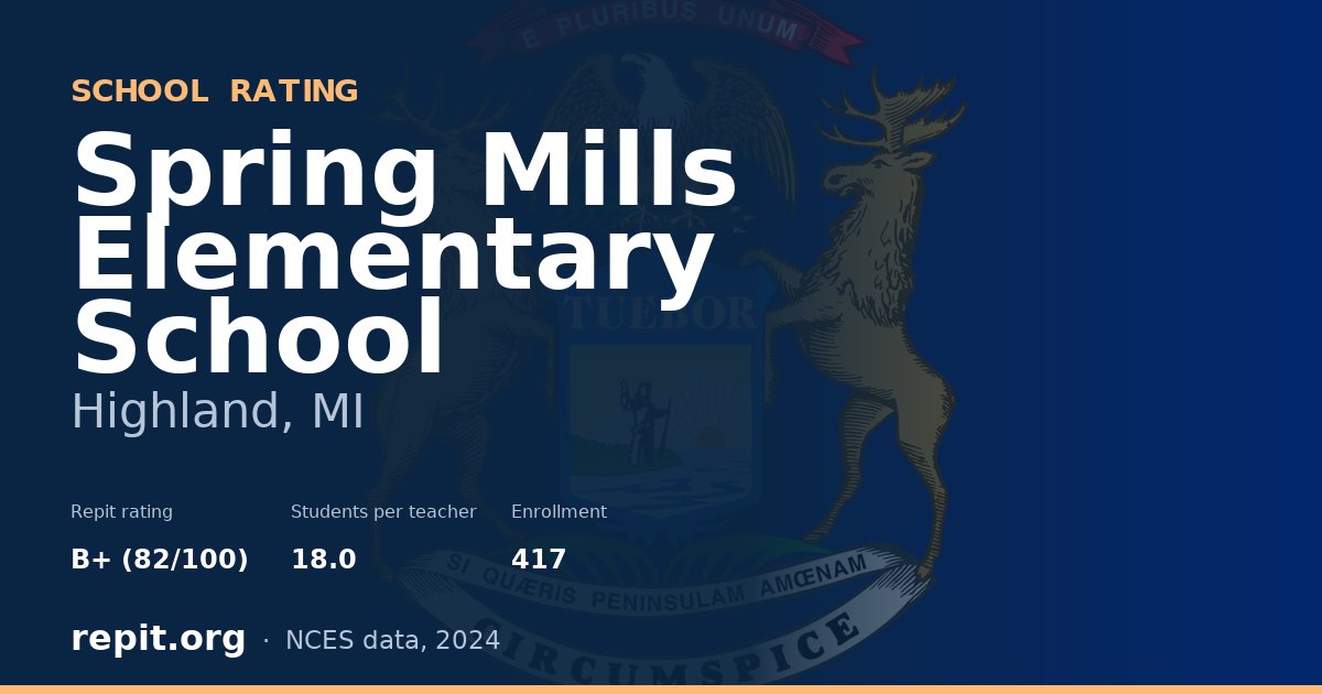 Spring Mills Elementary School, Highland, MI — Repit school rating B+ (82/100)