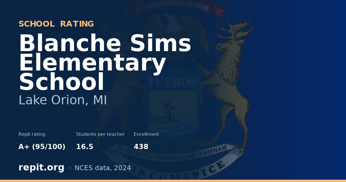 Blanche Sims Elementary School, Lake Orion, MI — Repit school rating A+ (95/100)
