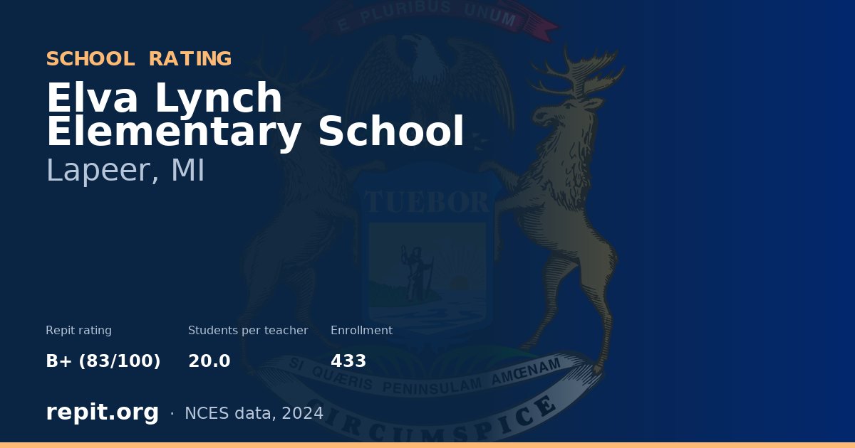 Elva Lynch Elementary School, Lapeer, MI — Repit school rating B+ (83/100)