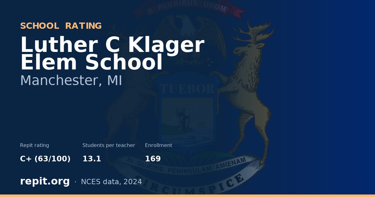 Luther C Klager Elem School, Manchester, MI — Repit school rating C+ (63/100)