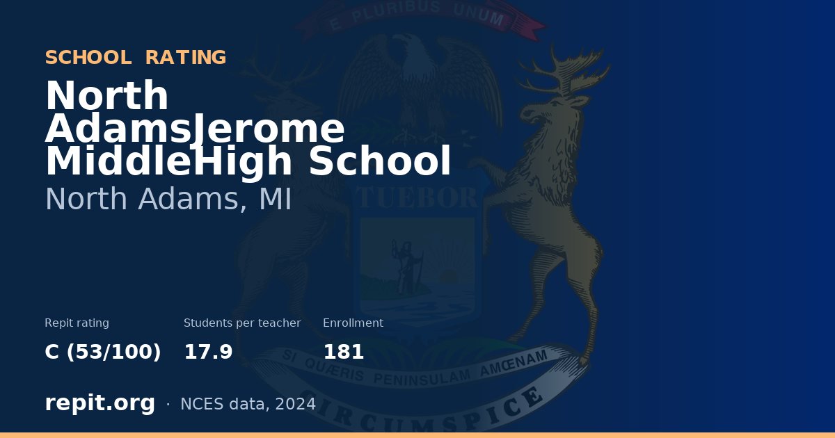 North AdamsJerome MiddleHigh School, North Adams, MI — Repit school rating C (53/100)
