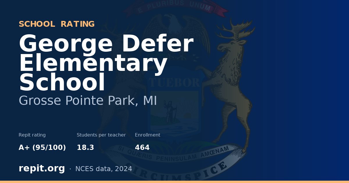 George Defer Elementary School, Grosse Pointe Park, MI — Repit school rating A+ (95/100)