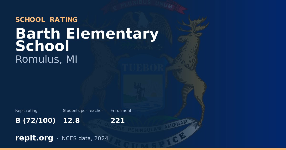 Barth Elementary School, Romulus, MI — Repit school rating B (72/100)