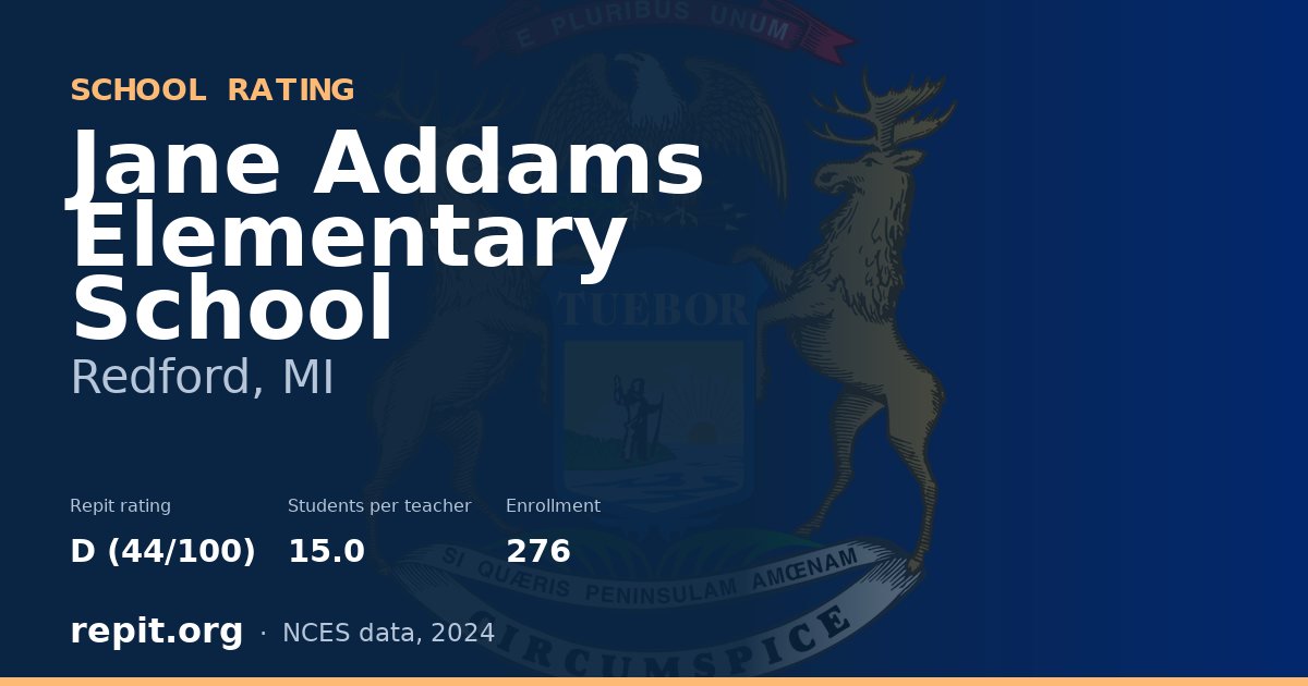 Jane Addams Elementary School, Redford, MI — Repit school rating D (44/100)