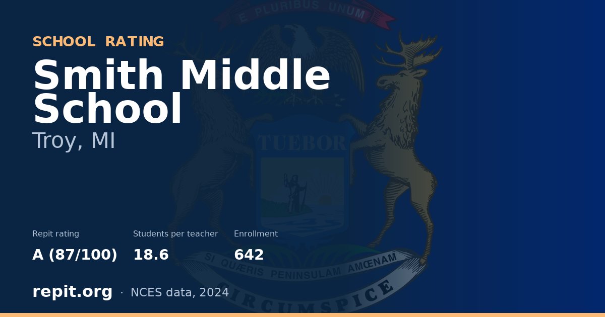 Smith Middle School, Troy, MI — Repit school rating A (87/100)