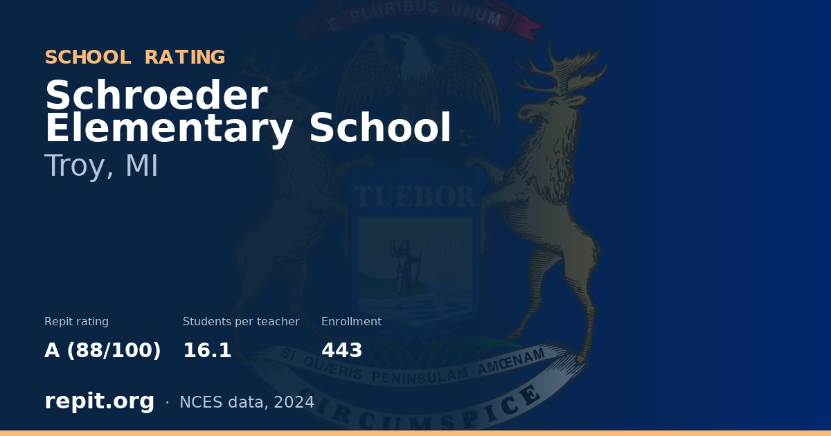 Schroeder Elementary School, Troy, MI — Repit school rating A (88/100)
