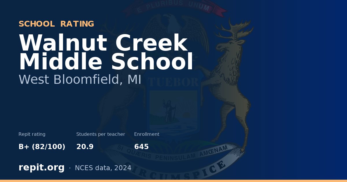 Walnut Creek Middle School, West Bloomfield, MI — Repit school rating B+ (82/100)