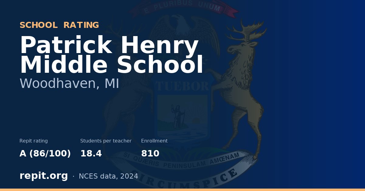 Patrick Henry Middle School, Woodhaven, MI — Repit school rating A (86/100)