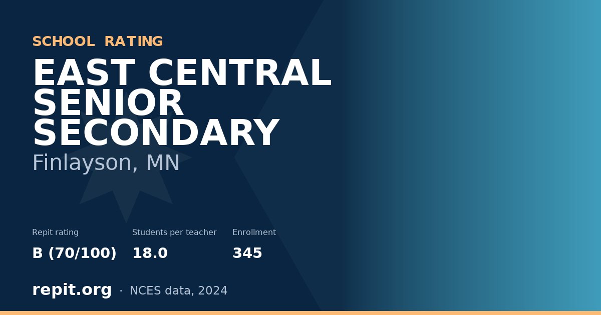 EAST CENTRAL SENIOR SECONDARY, Finlayson, MN — Repit school rating B (70/100)