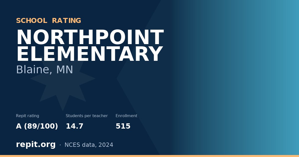 NORTHPOINT ELEMENTARY, Blaine, MN — Repit school rating A (89/100)