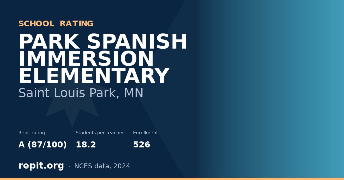 PARK SPANISH IMMERSION ELEMENTARY, Saint Louis Park, MN — Repit school rating A (87/100)