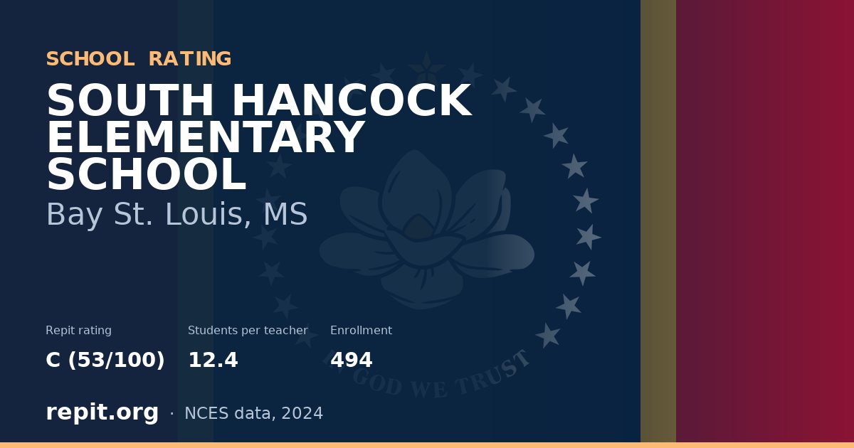 SOUTH HANCOCK ELEMENTARY SCHOOL, Bay St. Louis, MS — Repit school rating C (53/100)
