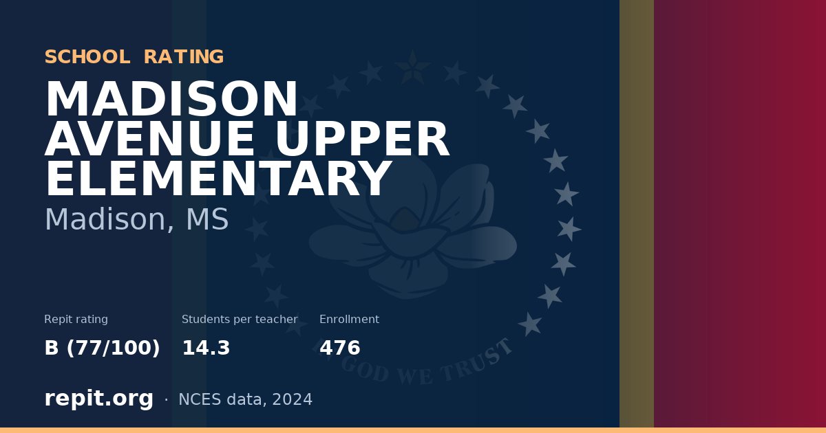 MADISON AVENUE UPPER ELEMENTARY, Madison, MS — Repit school rating B (77/100)