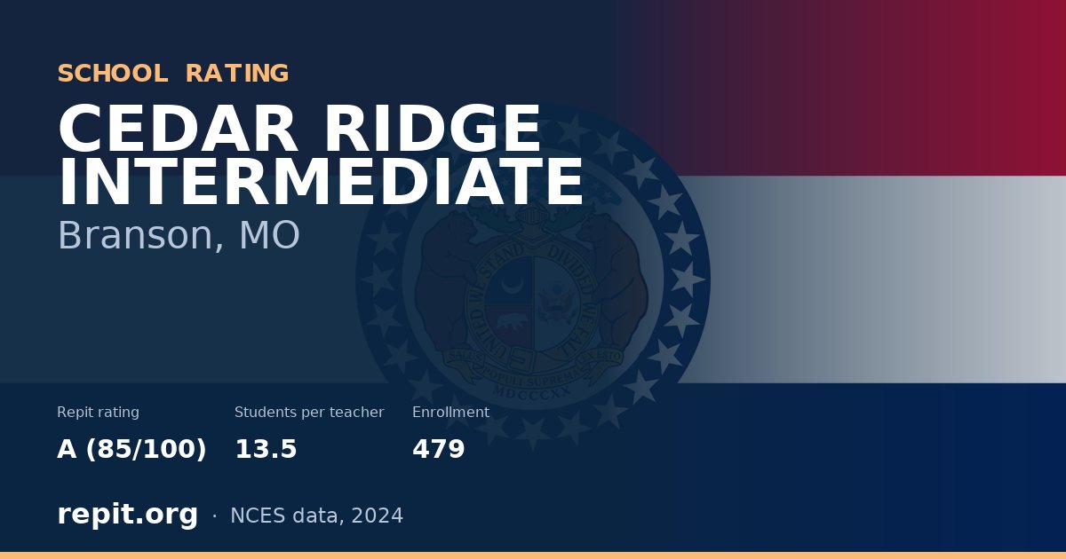 CEDAR RIDGE INTERMEDIATE, Branson, MO — Repit school rating A (85/100)