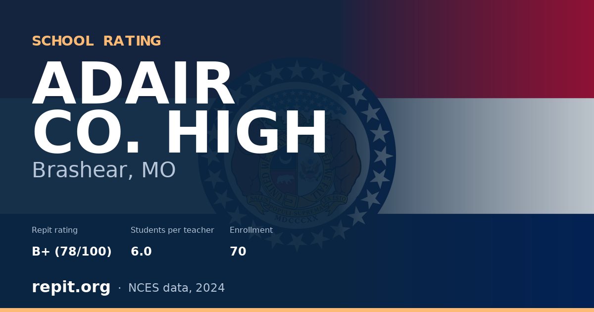 ADAIR CO. HIGH, Brashear, MO — Repit school rating B+ (78/100)