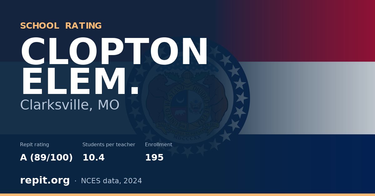 CLOPTON ELEM., Clarksville, MO — Repit school rating A (89/100)