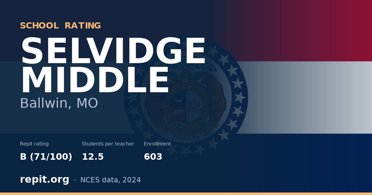 SELVIDGE MIDDLE, Ballwin, MO — Repit school rating B (71/100)