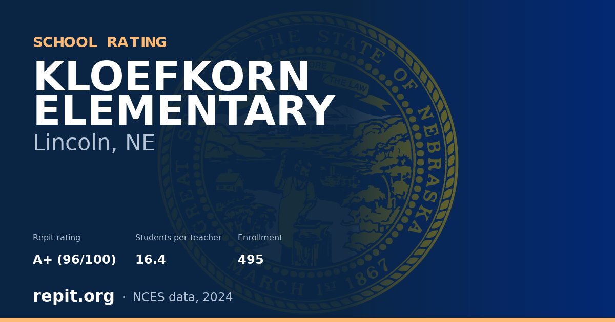 KLOEFKORN ELEMENTARY, Lincoln, NE — Repit school rating A+ (96/100)