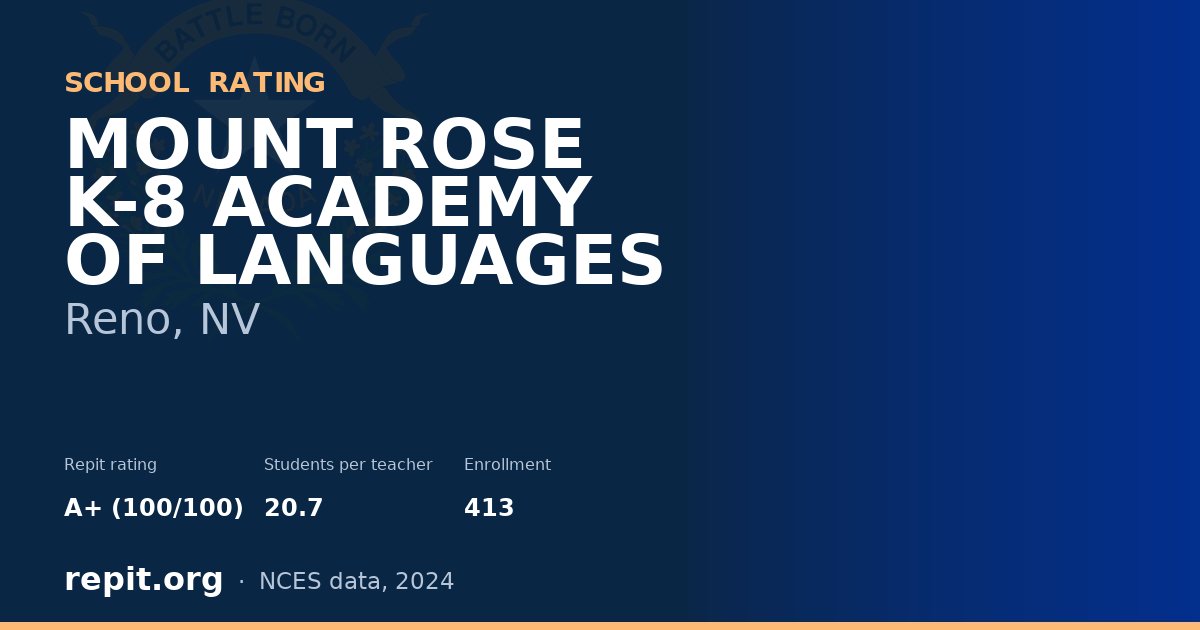 MOUNT ROSE K-8 ACADEMY OF LANGUAGES, Reno, NV — Repit school rating A+ (100/100)