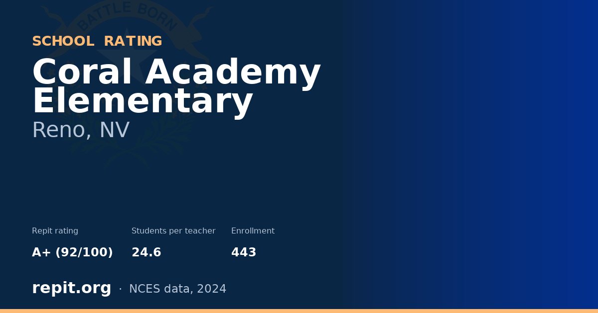 Coral Academy Elementary, Reno, NV — Repit school rating A+ (92/100)